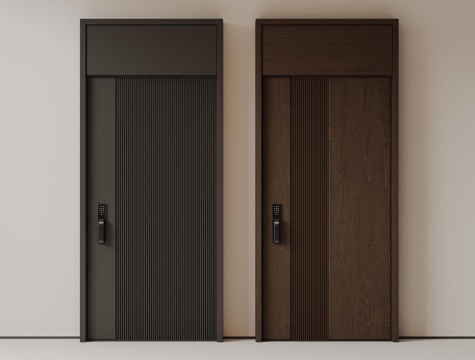  现代极简单开门 中古防盗门 通顶入户门 子母门 密码门 别墅su模型 