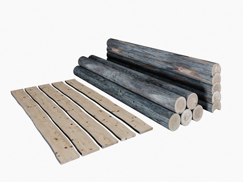  原木，木板。3d模型 