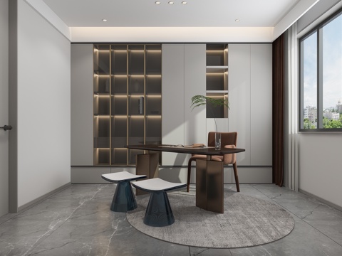  现代书房书桌椅3d模型 