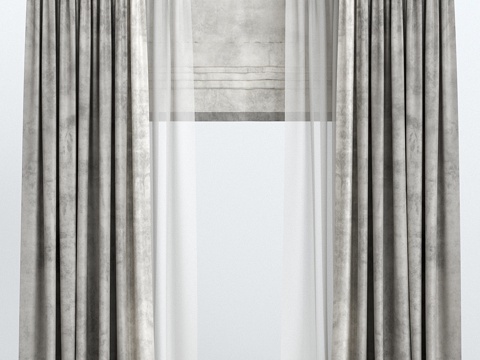  棕色天鹅绒窗帘配罗马帘与薄纱3d模型 