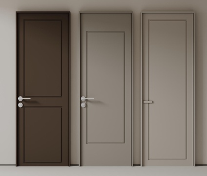 现代极简单开门 中古房间门 卧室门 平板门 实木门 平开门su模型