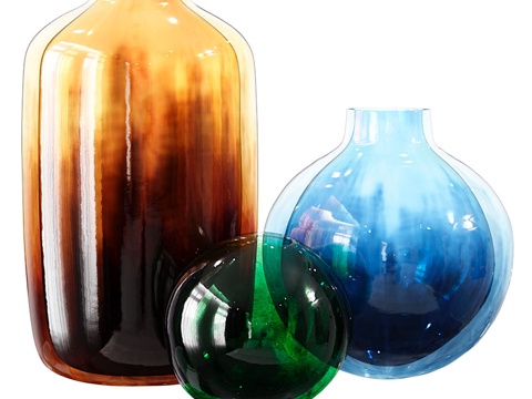  现代穆拉诺花瓶玻璃套装3d模型 