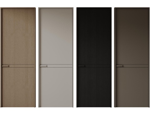 现代极简单开门 中古房间门 卧室门 平板门 实木门 平开门su模型