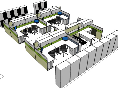  办公桌 工位 屏风卡位 办公椅 文件柜su模型 