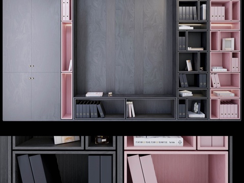  衣柜_黑色粉色胶合板3d模型 