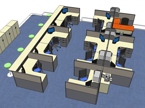  办公桌 工位 屏风卡位 办公椅 文件柜su模型 