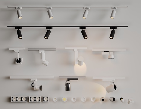 现代极简筒灯射灯 磁吸轨道射灯 明装转向射灯 线型灯 内嵌入su模型