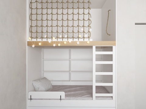  带床铺与游戏区的双层床设计3d模型 