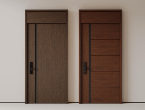  现代极简单开门 中古防盗门 通顶入户门 子母门 密码门 别墅3d模型 