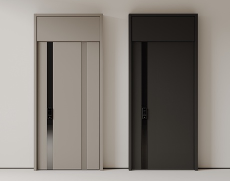 现代极简单开门 中古防盗门 通顶入户门 子母门 密码门 别墅su模型