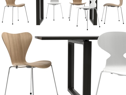  Fritz H Essay系列餐桌配7号系列餐椅与Ant椅3d模型 