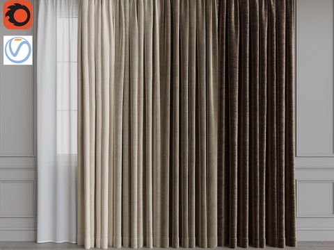  窗帘套装（窗帘杆悬挂款）21.米色系3d模型 