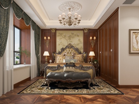  欧式卧室床3d模型 