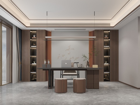  书房书桌书架3d模型 