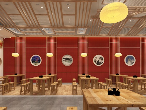  新中式餐饮店3d模型 