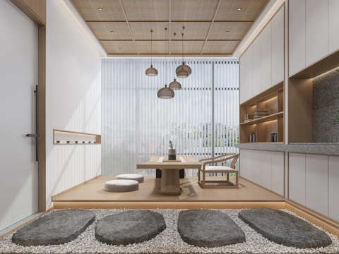  茶室包间茶桌茶柜3d模型 