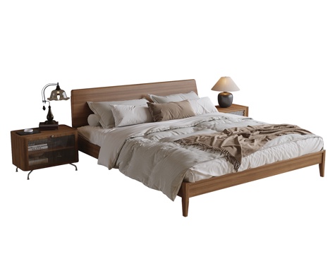 现代双人床 床头柜su模型