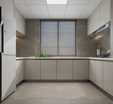  现代厨房橱柜冰箱3d模型 