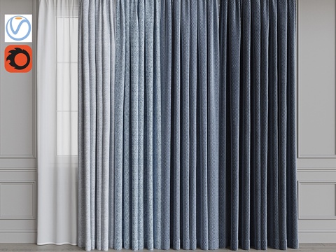  檐口窗帘套装22.蓝色系3d模型 