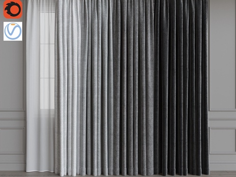  窗帘套装配窗帘杆 20. 灰色系3d模型 