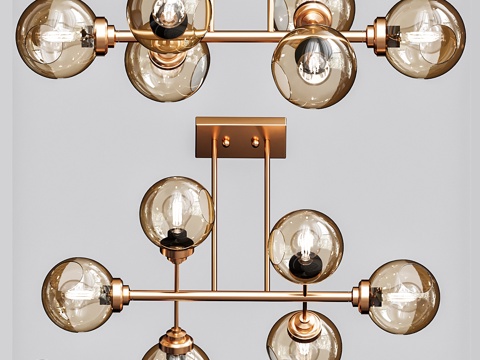  玻璃泡泡吊灯 黄铜款3d模型 