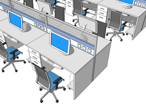 办公桌 工位 屏风卡位 办公椅 文件柜su模型