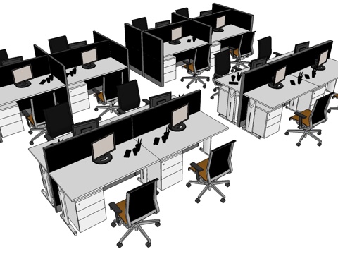  办公桌 工位 屏风卡位 办公椅 文件柜su模型 