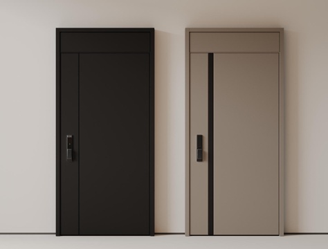  现代极简单开门 中古防盗门 通顶入户门 子母门 密码门 别墅3d模型 