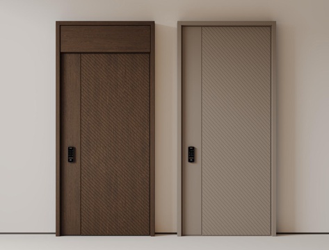  现代极简单开门 中古防盗门 通顶入户门 子母门 密码门 别墅su模型 