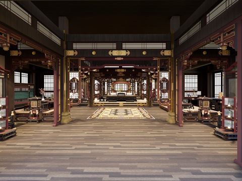 新中式中式影视 古代会客厅 唐宋会客厅 古风房间 中堂 影视su模型