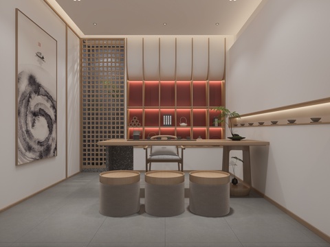  茶室包间茶桌椅3d模型 