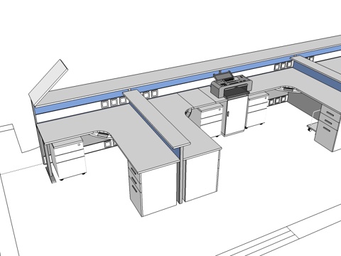  办公桌 工位 屏风卡位 办公椅 文件柜su模型 