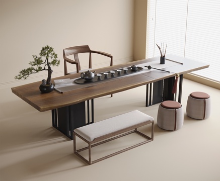 现代茶桌椅 茶具 茶椅su模型
