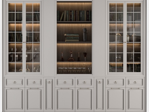  经典展示柜 奶油色款3d模型 