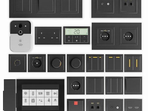  黑色开关和插座3d模型 