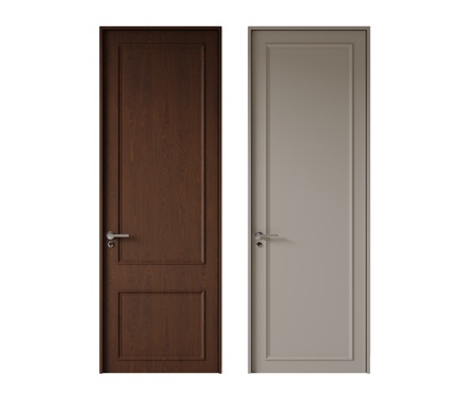 现代极简单开门 中古房间门 卧室门 平板门 实木门 平开门su模型