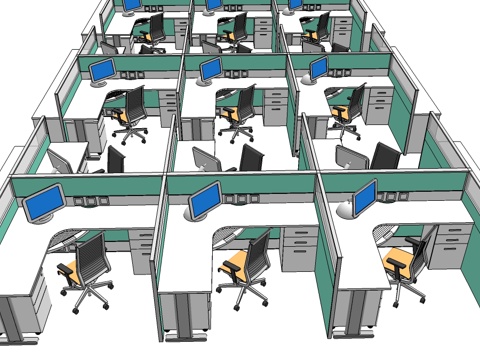  办公桌 工位 屏风卡位 办公椅 文件柜su模型 