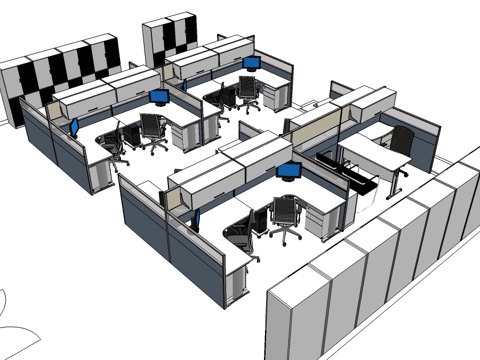  办公桌 工位 屏风卡位 办公椅 文件柜su模型 