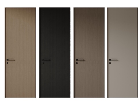  现代极简单开门 中古房间门 卧室门 平板门 实木门 平开门su模型 