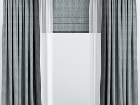  罗马帘与薄纱窗帘3d模型 