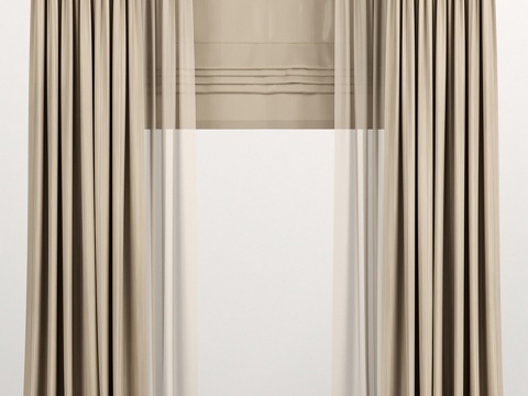  浅棕色罗马帘配薄纱3d模型 