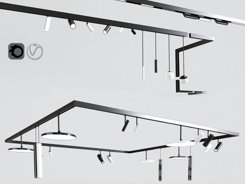 天花轨道灯方案023d模型 