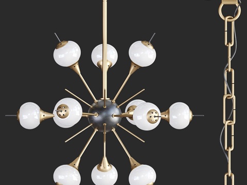  白色玻璃球斯普特尼克吊灯3d模型 