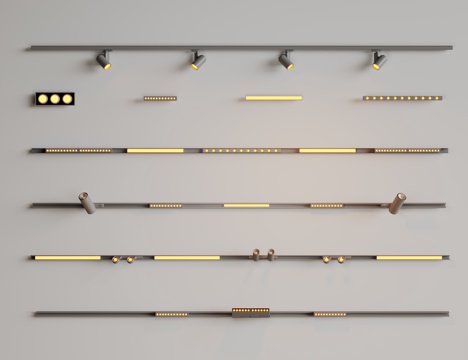 现代极简筒灯射灯 磁吸轨道射灯 明装转向射灯 线型灯 内嵌入su模型