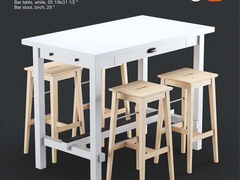  宜家NORDVIKEN吧台桌与NILSOLLE吧凳，w3d模型 