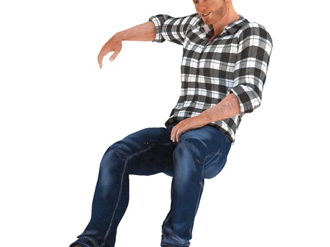  青年坐姿3d模型 