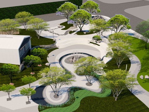  现代广场景观 禅意景观广场su模型 