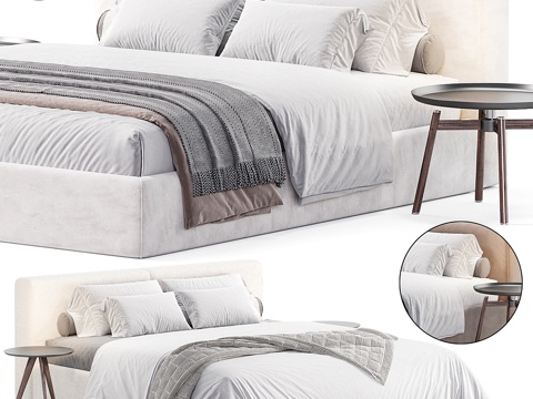  现代 Amos Boucle 布艺双人床3d模型 