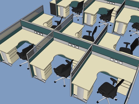办公桌 工位 屏风卡位 办公椅 文件柜su模型