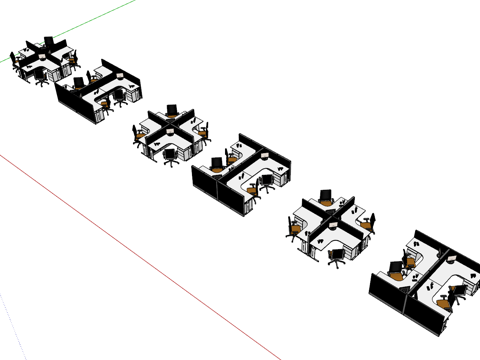  办公桌 工位 屏风卡位 办公椅 文件柜su模型 